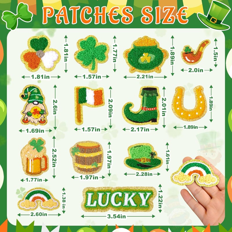 FOGWOWO 50 Pcs St. Patrick's Day Patches Self Adhesive Shamrock Patches Stick on Chenille Irish Clover Lucky Stickers Embroidered Lucky Love Rainbow Hat Patch for Backpacks Holiday Decor - Image 3